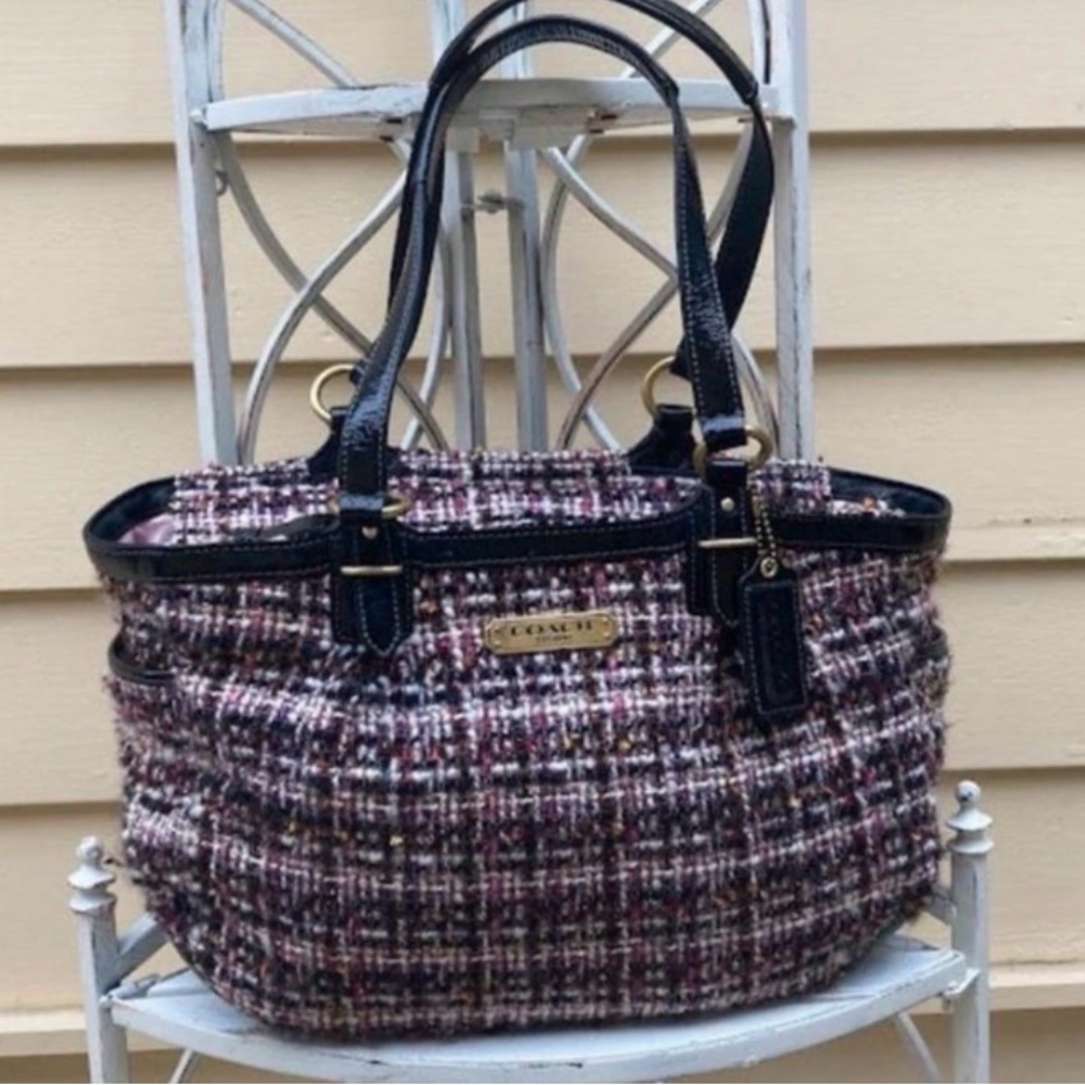 Coach Black and Brown Tweed Shoulder Bag